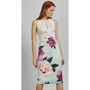 Ted Baker London Annile Floral Sheath Dress White Pink Blue Size 3 US 8